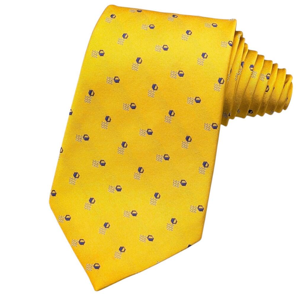 Lauren Ralph Lauren Necktie Mens Yellow Silk‎ Embroidered Squares USA 57"x3.75"